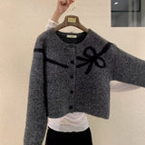 KOREAN COLLECTION 2511 蝴蝶结印花毛衣开衫 深灰