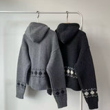 KOREAN COLLECTION 2511 百搭连帽提花针织外套 黑