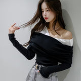 KOREAN COLLECTION 2505 衬衫领假两件露肩长袖