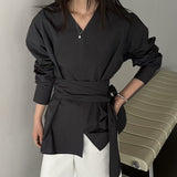 KOREAN COLLECTION 2505 V领简约气质衬衫 黑