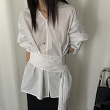 KOREAN COLLECTION 2505 V领简约气质衬衫 白