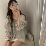 KOREAN COLLECTION 2505 褶皱收腰系扣设计感衬衫 薄荷绿