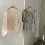 KOREAN COLLECTION 2505 褶皱收腰系扣设计感衬衫 薄荷绿