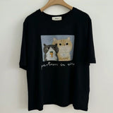 KOREAN COLLECTION 2507 小猫印花卡通短袖 黑