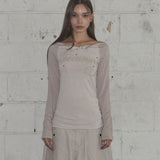 FANCY CLUB 2603 Heavenly Off-Shoulder Long Sleeve BEIGE