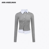 ANN ANDELMAN 2510 拼接假两件毛织开衫 花灰