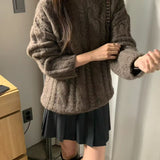KOREAN COLLECTION 2510 松弛感麻花针织毛衣 咖