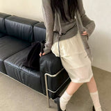 KOREAN COLLECTION 2510 可斜肩慵懒风围巾针织毛衣 灰