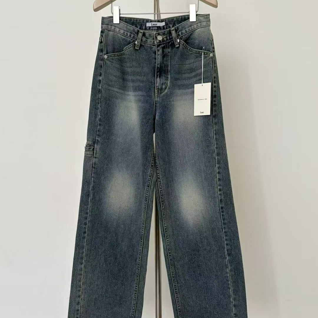 KOREAN COLLECTION 2510 磨白宽松高腰直筒牛仔