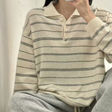 KOREAN COLLECTION 2510 针织Polo条纹上衣 米白/灰/黑