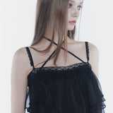 PAIN OR PLEASURE 2608 MERMAID FRILL TOP BLACK