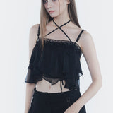 PAIN OR PLEASURE 2608 MERMAID FRILL TOP BLACK