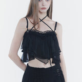 PAIN OR PLEASURE 2608 MERMAID FRILL TOP BLACK