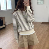 KOREAN COLLECTION 2602 海军领条纹韩系毛衣白棕+短裤