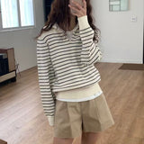 KOREAN COLLECTION 2602 海军领条纹韩系毛衣白棕+短裤