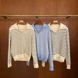 KOREAN COLLECTION 2602 海军领条纹韩系毛衣白棕+短裤