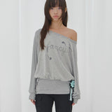 FANCY CLUB 2603 Drawing Stripe Off-Shoulder GRAY