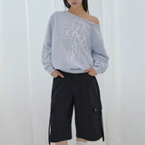 FANCY CLUB 2603 Pros Off-Shoulder Sweatshirt BLUE MELANGE