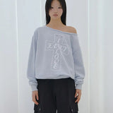 FANCY CLUB 2603 Pros Off-Shoulder Sweatshirt BLUE MELANGE
