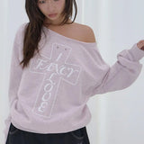 FANCY CLUB 2603 Pros Off-Shoulder Sweatshirt PINK MELANGE