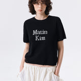 MATIN KIM 2607 HALF SLEEVE LOGO PULLOVER FOR WOMEN IN BLACK