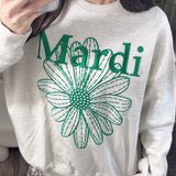 MARDI MERCREDI 2510 SWEATSHIRT FLOWERMARDI NEEDLEWORK_OATMEAL GREEN