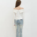 ILLIGO 2610 BOW OFF SHOULDER LONG SLEEVE WHITE