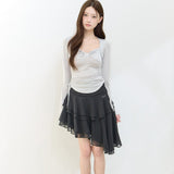 ILLIGO 2610 BOLERO SHIRRING TOP TEE GRAY