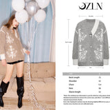 OZLANA SS2310 Asymmetric Chandelier Knit Cardigan Grey