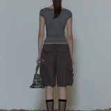SCULPTOR 2602 Lace Trim Wrap Tee Charcoal