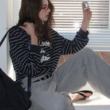 ROLAROLA 2603 MAISON DE ROLA EMBROIDERY OFF SHOULDER STRIPE SWEATSHIRT