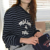 ROLAROLA 2603 MAISON DE ROLA EMBROIDERY OFF SHOULDER STRIPE SWEATSHIRT