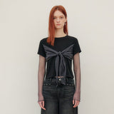 YUSE 2404 MESH RIBBON LAYERED T-SHIRT  BLACK/CHARCOAL