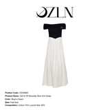 OZLANA SS2305 Off shoulder Bow Knit Dress Black+Cream