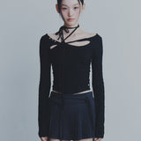 PAIN OR PLEASURE 2608 WRINKLED ORCHID TOP BLACK