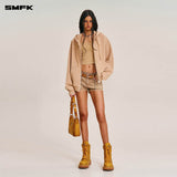 SMFK 2510十字雕像阔身拉链帽衫/沙漠色