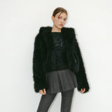 YUSE SS2312 DETACHABLE HOODIE FUR SHORT JACKET - BLACK