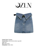 OZLANA SS2305 Fold Over Denim Logo Skirt