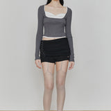 PAIN OR PLEASURE 2604 DAISY RIBBON TOP CHARCOAL