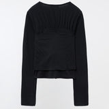 YUSE 2410 HOOK CLOSING TUBE TOP LONG SLEEVE T-SHIRT - BLACK