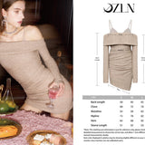 OZLANA SS2310 Off Shoulder Strap Glitz Knit Dress