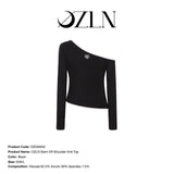 OZLANA SS2310 Slant Off Shoulder Knit Top Black