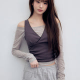 ROLAROLA 2604 NUBASIC LAYERED SLEEVELESS SET GY+CH