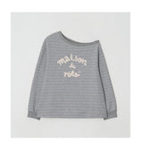 ROLAROLA 2603 MAISON DE ROLA EMBROIDERY OFF SHOULDER STRIPE SWEATSHIRT GRAY