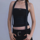 ROSE FRANTZ 2603 Mesh Dot Tie Top Black