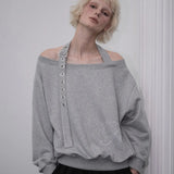 ROSE FRANTZ 2603 Eyelet Strap Open Sweatshirt Gray