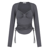 ILLIGO 2610 BOLERO SHIRRING TOP TEE CHARCOAL