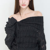 ILLIGO 2610 PUNCHING LOOSE OFF SHOULDER KNIT BLACK