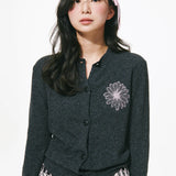 MARDI MERCREDI 2511 BLENDED CARDIGAN ROUND NECK_CHARCOAL PINK