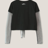 YUSE 2404 MESH RIBBON LAYERED T-SHIRT  BLACK/CHARCOAL